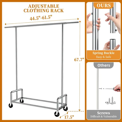 Miniatura 7 de Simple Trending - Perchero resistente de ropa con ruedas para colgar, organizador de ropa rodante de metal con capacidad de carga de 500 LBS, cromado