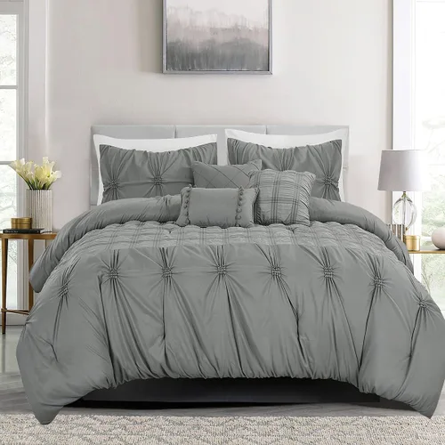 Miniatura 11 de MERRY HOME Juego de edredón de cama – Juego de edredón de tamaño King (14.11 oz/m²), juego de edredón de 7 piezas suave y cómodo para todas las Gris