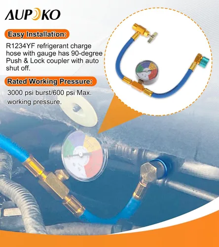 Miniatura 5 de Aupoko R1234YF Kit de manguera de carga de refrigerante, con abrelatas autosellantes LH de 1/2 pulgadas, acoplador rápido de lado bajo R1234YF
