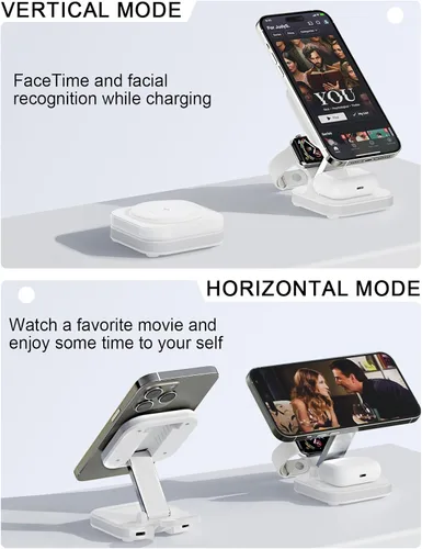 Miniatura 7 de Soporte de carga inalámbrica magnética 5 en 1 para cargador MagSafe de Apple con luz nocturna para iPhone 17/16/15/14/13/12, Watch, AirPods