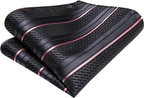 Miniatura 199 de Hi-Tie Corbatas de seda para hombre, diseño de cachemira a rayas, con bolsillo, gemelos cuadrados, conjunto formal de negocios