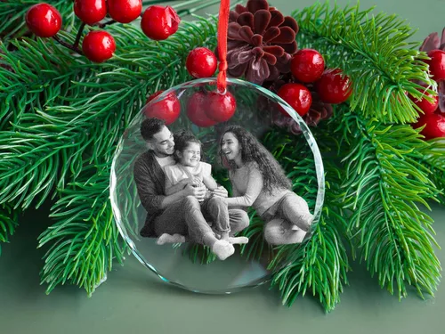Miniatura 4 de Adorno de cristal con foto grabada, caja de regalo incluida, adorno de Navidad con foto personalizada, adorno de foto interior de cristal, regalos
