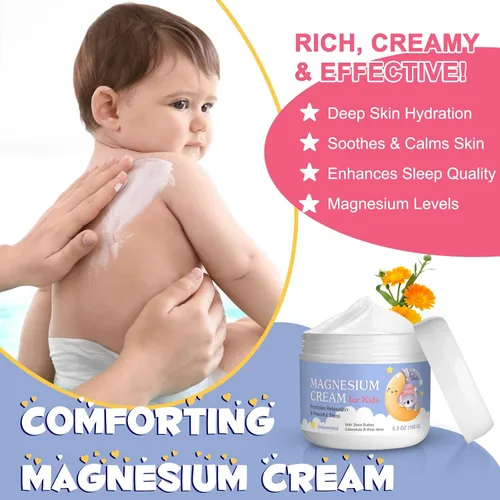 Miniatura 4 de Crema de magnesio para niños, loción de aceite de magnesio para relajación ósea y muscular, calma y nutre la piel con caléndula, aloe vera, manteca
