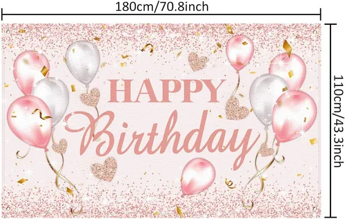Miniatura 2 de Tatuo Decoración de fiesta de cumpleaños rosa y oro rosa, suministros de decoración de fiesta de cumpleaños para mujeres, pancarta con purpurina