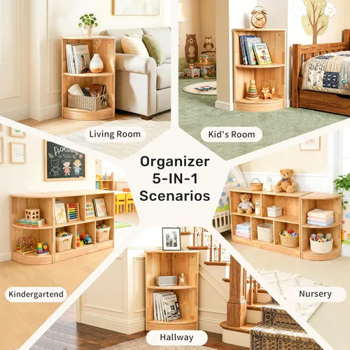 Miniatura 5 de WINGYZ Rubber Wood Corner Cabinet, 2-Tier Montessori Shelf, 2 Shelf Bookcase Toy Storage Organizer, Montessori Bookshelf for Kids Rooms, Classroom