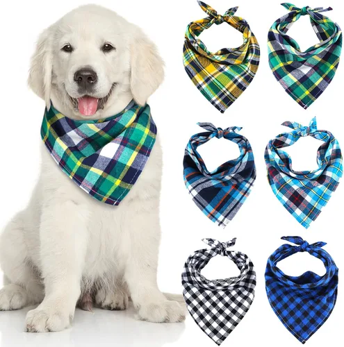 Miniatura 11 de Honoson 6 pañuelos triangulares para perro, bufanda para perro, bufanda con estampado a cuadros, baberos ajustables, lavables, juego de bandana