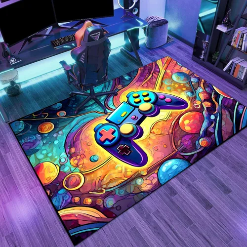 Miniatura 12 de Alfombra de Juego para Adolescentes Varones con Decoración de Controlador de Juegos, Alfombras de Videojuegos para Dormitorio de Niños, Sala