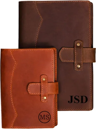 Diario de cuero 100% genuino grabado con nombre o iniciales – Fabricado en EE.UU. – Regalo personalizado para negocios, universidad, viajes, trabajo