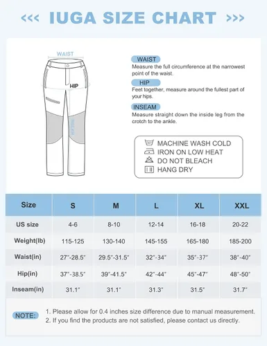 Miniatura 6 de IUGA Pantalones de nieve para mujer, impermeables, para senderismo, aislados, softshell, con forro polar, para snowboard, 4 bolsillos