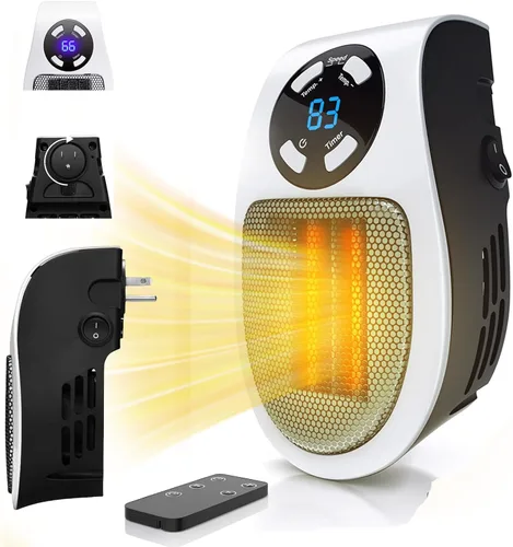 Mini calentador de espacio de 450 W con detección de temperatura, toma de pared remota, calentador de espacio eléctrico como se ve en la televisión