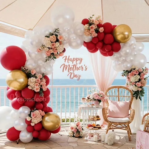 Miniatura 5 de Kit de arco de globos rojos y blancos, doble relleno blanco perla, borgoña, granate, rojo oscuro, juego de arco de globos para graduación 2026, San