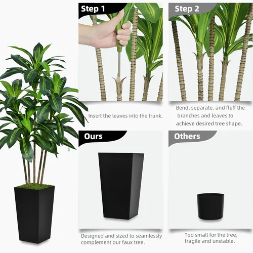 Miniatura 5 de ASTIDY Árbol de Dracaena artificial de 5 pies, árbol sintético con maceta alta gris, planta de suelo de yuca tropical falsa en maceta, árbol de seda