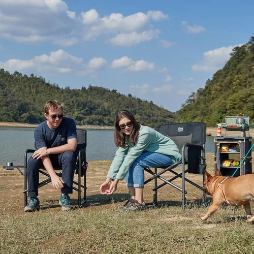 Miniatura 2 de TIMBER RIDGE Silla de camping de aluminio extragrande, silla de director portátil y ligera con mesa auxiliar, bolsillo lateral desmontable
