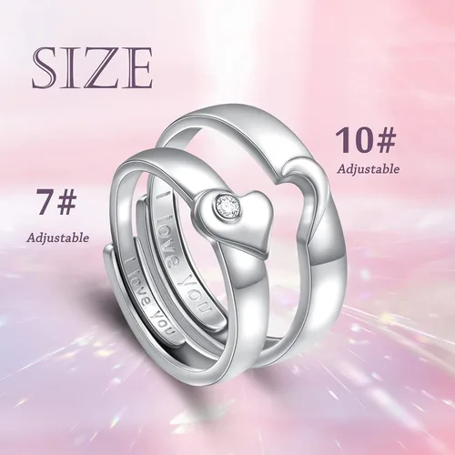 Miniatura 5 de DAOCHONG Juego de anillos de plata de ley 925 para parejas, anillos de promesa para parejas, con texto en inglés "I Love You