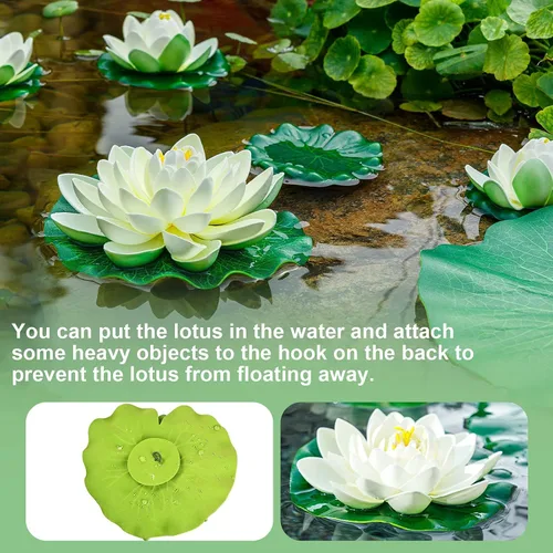 Miniatura 4 de 16 flores flotantes artificiales para piscina, 7 y 4 pulgadas, almohadillas de lirio de agua falsas, flores de loto, decoraciones flotantes
