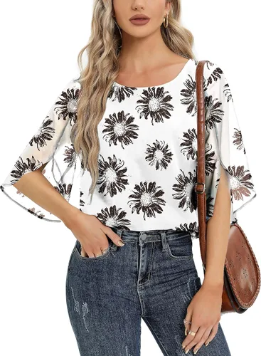 Miniatura 5 de Blusa de gasa de verano para mujer, estilo casual, manga 34, holgada, de malla, para mujer