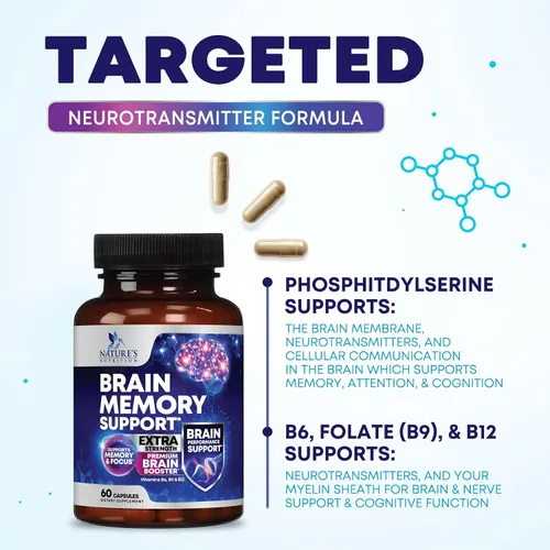 Miniatura 7 de Píldoras de suplemento de memoria cerebral, nootrópicos de fuerza 3X para concentración, claridad y apoyo de enfoque, salud cerebral, vitaminas
