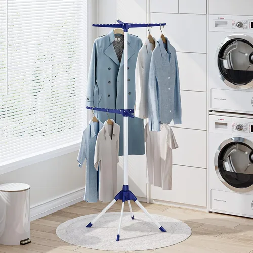 Miniatura 7 de APEXCHASER Tendedero de secado de ropa plegable de 2 niveles, estante de ropa plegable de 57 pulgadas, 4 patas, 6 brazos para 48 perchas, aireador