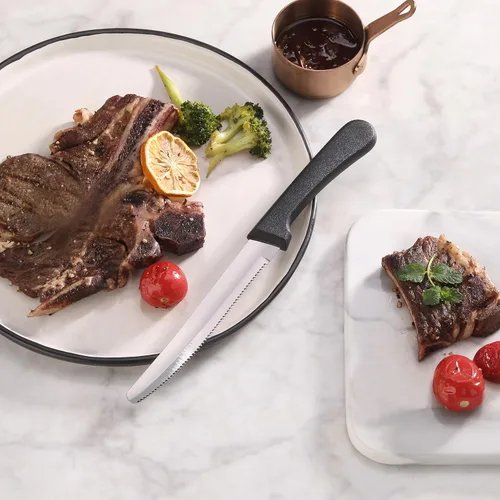 Miniatura 6 de New Star Foodservice Cuchillo para carne de acero inoxidable con mango de plástico, hoja dentada redondeada de 4.5 pulgadas, juego de 12