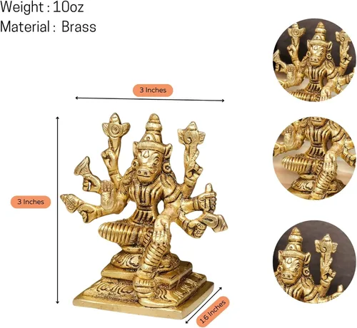 Miniatura 4 de LOVENSPIRE Estatua de la diosa Varahi Devi Amman de latón macizo para Pooja (3 pulgadas) – Ídolo de la deidad espiritual india para decoración