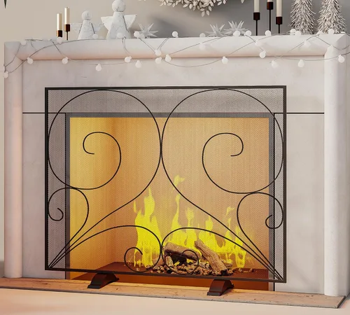 Miniatura 2 de Fire Beauty Pantalla de chimenea de un solo panel hecha a mano de malla de hierro forjado sólido, protector contra chispas de fuego resistente al