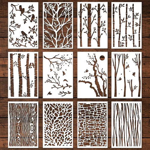 Miniatura 10 de Keluna - Plantillas aztecas - 12 piezas Plantillas de bordes de patrón boho para pintura DIY en pared y lienzo de madera