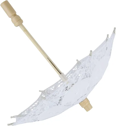 Miniatura 6 de Sombrilla de encaje para boda, bordado de algodón, hecha a mano, suministros de boda para decoración, disfraz de dama de los años 20 (blanco)