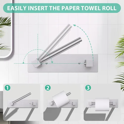 Miniatura 4 de Soporte de papel higiénico de níquel cepillado para baño, montaje en pared, dispensador de papel higiénico comercial de acero inoxidable, soporte