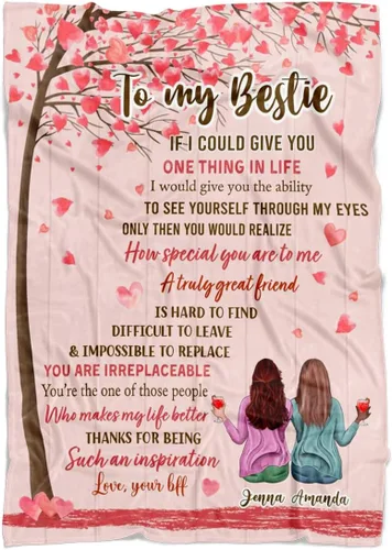 Miniatura 16 de Manta de mejor amiga con nombre personalizable con texto en inglés «To My Bestie I Love You», regalo personalizado de cumpleaños y amistad