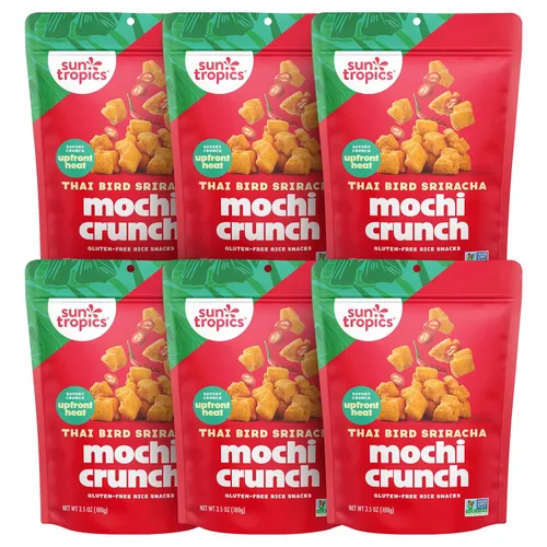 Miniatura 16 de Sun Tropics Mochi Snack Bites, sabor a curry dorado, 3.5 onzas (paquete de 6) Bocaditos crujientes de Mochi crujientes, pepitas de arroz