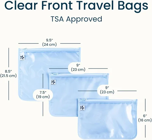 Miniatura 4 de Tiny Twinkle Diaper Bag Organizing Pouches 3 Pack Mess-Proof Clear Front Travel Organizer Bags&TSA Approved Toiletry Bag Set for Baby and Mom Azul