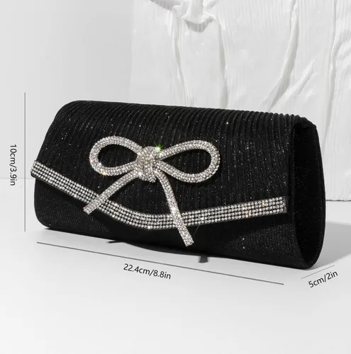 Miniatura 5 de Bolso de mano con lazo para mujer, de noche, brillante, con purpurina, para bodas, con brillos, de strass, para fiestas, de graduación, elegante