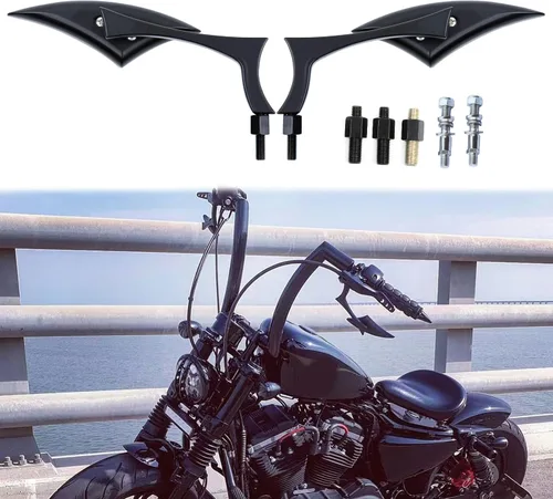 Miniatura 6 de 8 mm 10 mm Espejos retrovisores laterales negros para motocicletas Blade Compatibles con Harley Sportster Custom Iron 883 Road King Street Softail