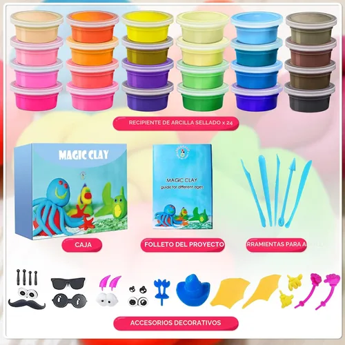 Miniatura 2 de Kit de arcilla de modelado - 24 colores de arcilla seca al aire, arcilla de moldeo DIY con herramientas, manualidades artísticas para niños, regalo