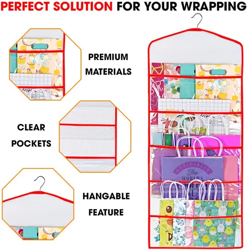 Miniatura 4 de Bolsa de regalo y almacenamiento de papel de seda, organizador colgante con múltiples bolsillos delanteros y traseros de doble cara, organiza papel