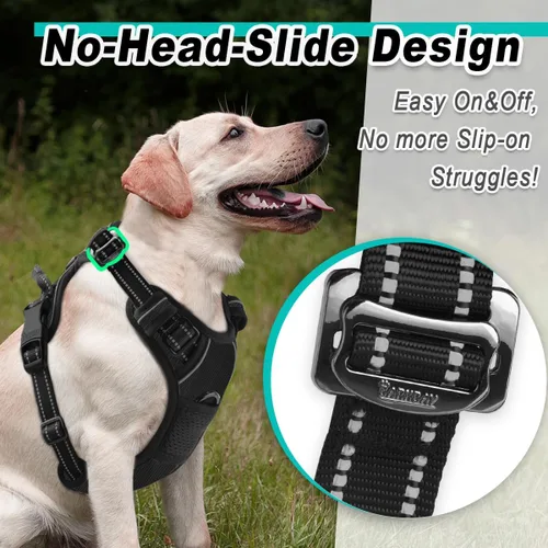 Miniatura 2 de BARKBAY Arnés para perro sin tirones, con 3 hebillas para perros grandes, ajustable, reflectante, cómodo, sin estrangulamiento, resistente, perfecto