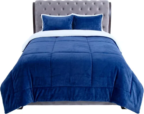 Miniatura 9 de Bedford Home Juego de edredón matrimonial/queen, colcha de 3 piezas de sherpa y forro polar con fundas de almohada, ropa de cama cálida, acogedora