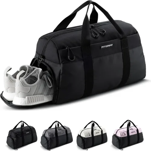 Fitgriff Bolsa de gimnasio V2 para hombres y mujeres con compartimento para zapatos y artículos húmedos, bolsa de lona para viajes, deportes,