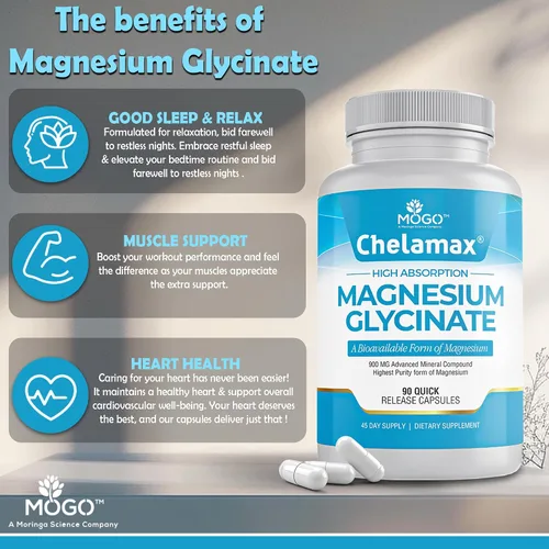 Miniatura 5 de Chelamax Glicinato de magnesio. Procedente del mar Muerto, 100% magnesio quelatado para apoyar el sueño, calambres musculares, salud ósea. Fabricado