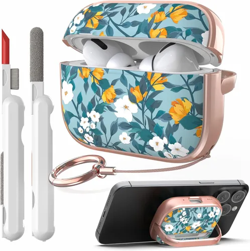 Miniatura 22 de TATOFY Funda con cerradura para estuche de Airpods Pro, funda rígida de flores para iPod Pro para mujeres y niñas con soporte para teléfono y kit
