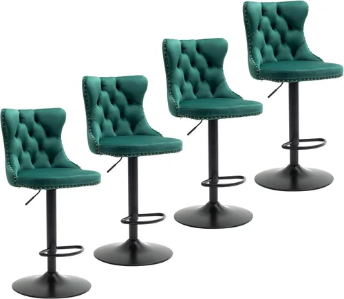Miniatura 33 de Aoowow Juego de 2 taburetes de bar giratorios ajustables con respaldo de terciopelo copetudo, sillas de bar modernas tapizadas con cabeza de clavo