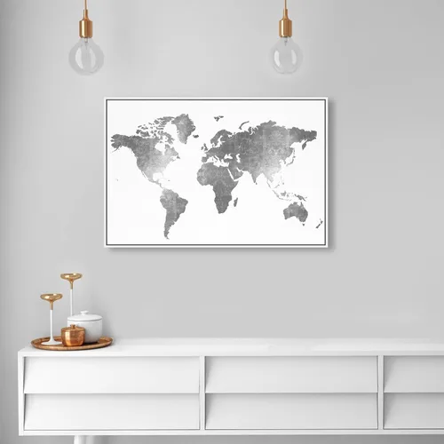 Miniatura 3 de The Oliver Gal Artist Co. Mapas y banderas - Lienzo decorativo moderno para pared, de cuero plateado, para sala de estar, dormitorio y baño