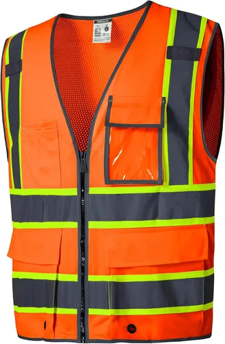Miniatura 17 de SKSAFETY Chaleco de seguridad de nivel profesional con 10 bolsillos, chaleco de alta visibilidad clase 2 con cremallera, chaleco de alta visibilidad