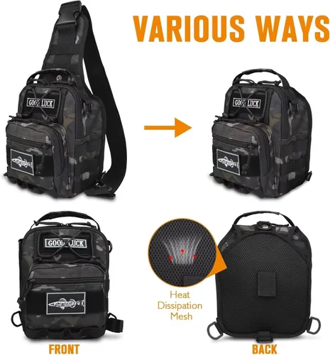 Miniatura 6 de Dovesun Mochila Pequeña de Pesca, Mochila Bandolera Impermeable para Pesca con Mosca con Cajas de Aparejos