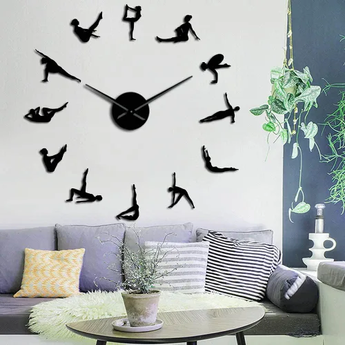 The Geeky Days Pilates Poses - Reloj de pared con adhesivo de espejo de agujas grandes para habitación de niñas, centro de fitness, deporte,