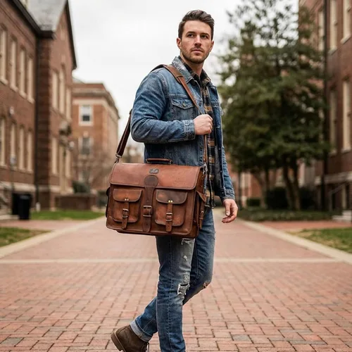 Miniatura 2 de cuero Bolsa de mensajero de cuero para hombre, 18 pulgadas, bandolera para computadora portátil, bolsa de hombro de cuero hecha a mano para hombres