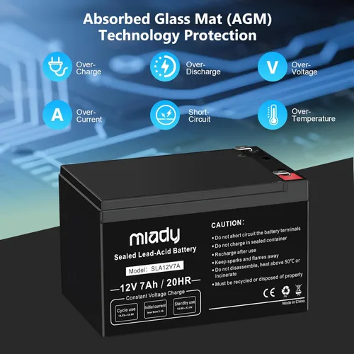 Miniatura 8 de Miady Batería de ácido plomo sellada recargable de 12V 7Ah (Paquete de 2)