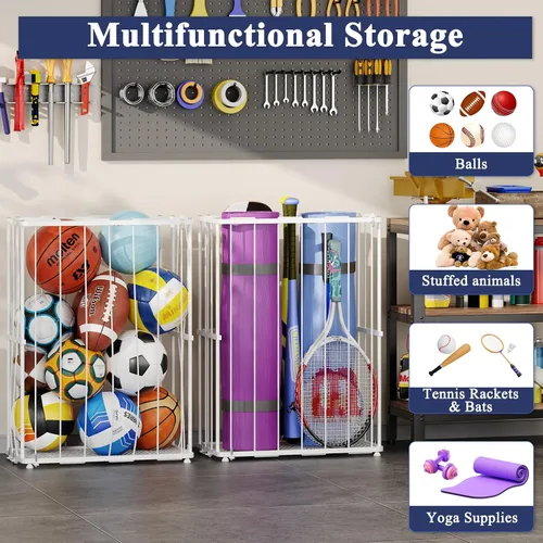 Miniatura 6 de Garage Ball Storage, Wall-Mounted & Floor Ball Holder with Elastic Rope, Sports Equipment Organize Ball Rack for Basketball, Soccer, Volleyball