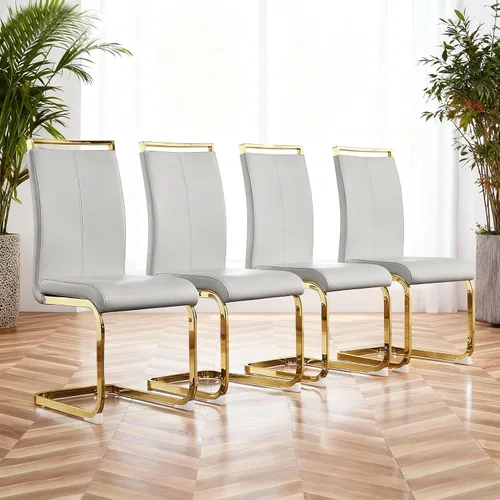 Miniatura 27 de Juego de 2 sillas de comedor modernas con esponja de alta densidad tapizada y patas de metal, sillas para comedor, sillas de comedor de piel