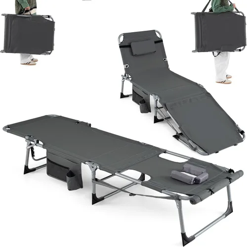 Miniatura 18 de Goplus Silla de bronceado con agujeros para brazos faciales, silla portátil para tomar el sol con respaldo de 4 niveles y almohada para la cabeza